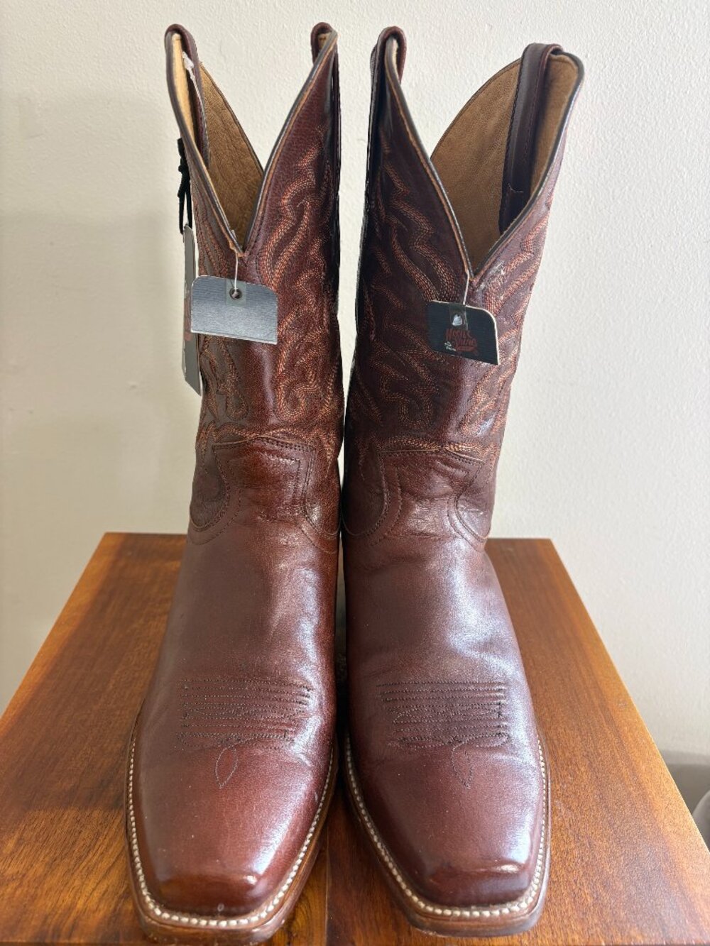 Moonshine Spirit Brad Paisley Brown Leather Cowboy Boots Mens Square Toe size 12